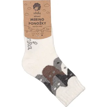 Pánské ponožky Vlnka Dětské ponožky Merino kočičky bílá velikost ponožek 25-27
