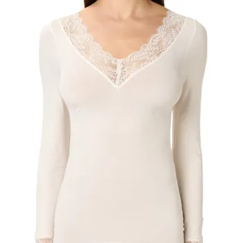 Dámské tričko NOVODONIA, Dámské tričko s kašmírem s dlouhým rukávem krajka bílá velikost oblečení M/L