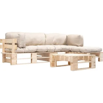 Zahradní sestava vidaXL 4dílná zahradní sedací souprava z palet a podušky dřevo [277458] Barva: Přírodní a písková