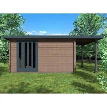 Zahradní domek Zahradní domek Roland 400x350 s dvoukřídlými dveřmi a přístřeškem