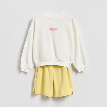 Dívčí mikina Reserved - Bavlněná tepláková souprava - krémová - 900HV-01X - 900HV-01X-146