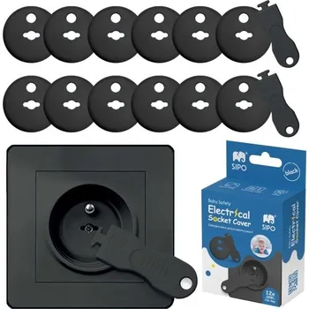 Dětský bezpečnostní prvek SIPO SBS-C10B ochranní kryty na elektrické zásuvky 12 ks + 2 klíče