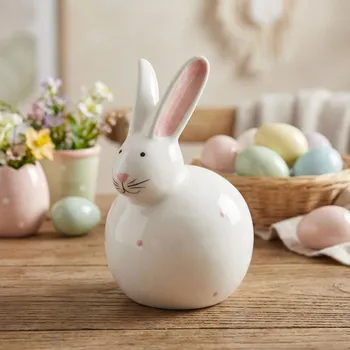 Velikonoční dekorace Figurka zajíc ODELO LIKI 11,5 × 9,5 × 15,8 cm bílo-růžová
