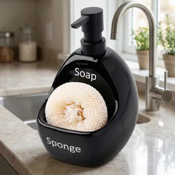 Dávkovač mýdla Dávkovač na mýdlo s houbičkou ODELO VASCO 14,5 × 11,5 × 18 cm černý