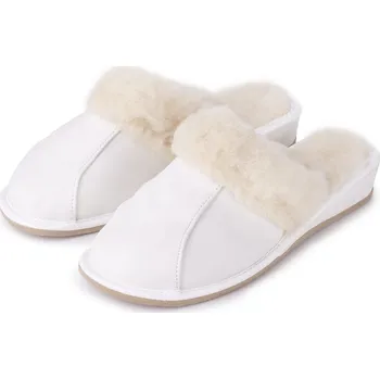 Dámské pantofle Vlnka Dámské kožené papuče na klínku s Merino vlnou bílá velikost obuv dospělí 38