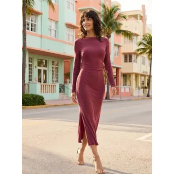 Dámské šaty Sinsay - Midi šaty s řasením a rozparkem - růžová - 114GY-38X - 114GY-38X-XS