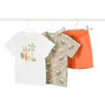MAYORAL chlapecký set 3ks, tričko KR, kraťasy bílá, béžová, oranžová vel. 110 cm