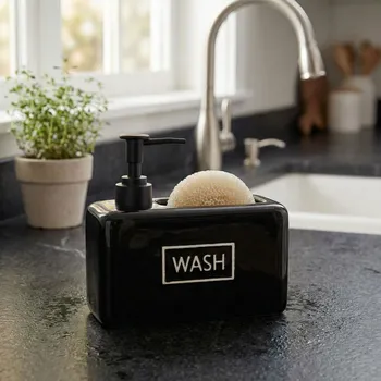 Dávkovač mýdla Dávkovač na tekutinu s houbičkou ODELO SERGIO 18,5×7,6×17 cm černý