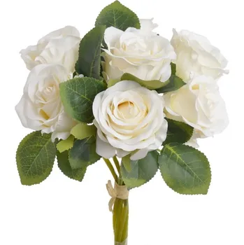 umělá květina Kytice růží 9 ks - krémová
