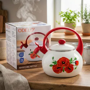 Konvice na čaj Smaltovaná konvice s píšťalkou ODELO AMELIO POPPY 2,2 l