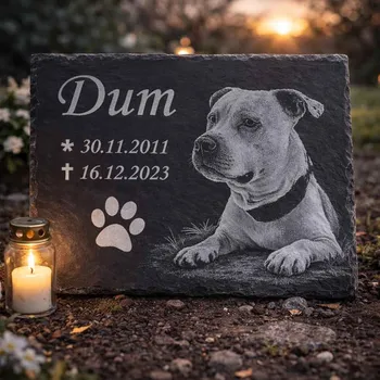 Smuteční dekorace Náhrobek pro psa s fotkou, břidlice, 40x30