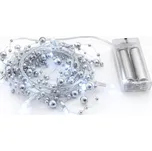 DECOLED LED světýlka na baterie perly stříbrné 1,3 m ledově bílá, 10 diod, čirý kabel IP20 interiér, 2× AA