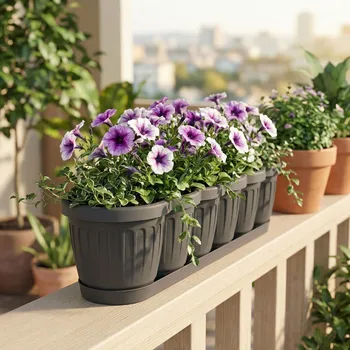 Obal na květináč Balkonový truhlík s podmiskou DAILY INTERNATIONAL HOME PETUNIA 80 cm šedý