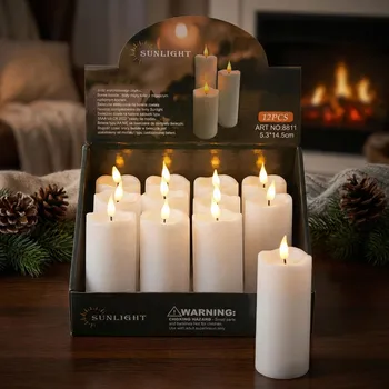 Lampička LED svíčka s pohyblivým knotem SUNLIGHT 5,3 × 14,5 cm bílá 12 ks