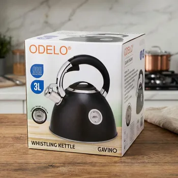 Konvice na čaj Nerezová konvice s píšťalkou ODELO GAVINO 3 l černá