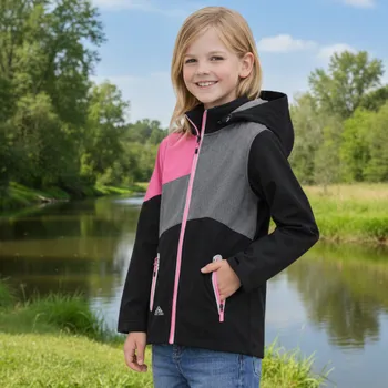 Dívčí bunda Dívčí SOFTSHELLOVÁ BUNDA nezateplená černá/růžová Kugo HK5660
