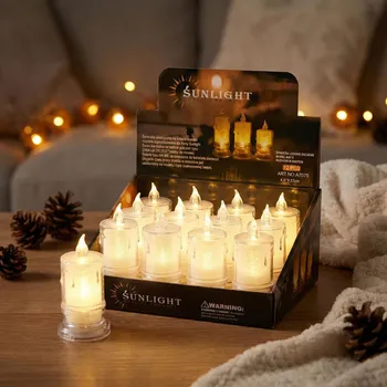 Lampička Ozdobné LED svíčky s pohyblivým knotem SUNLIGHT MAT 4,5 × 9,5 cm bílé 12 ks