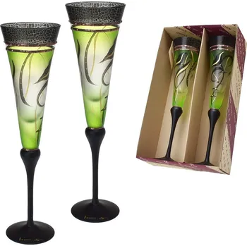 Sklenice Studio Miracle Sklenice na šampaňské 2ks. přátelská souprava - zelené, 180ml, ruční dekorace