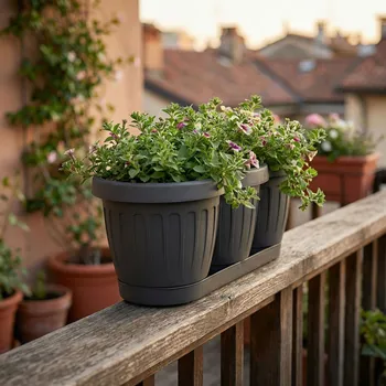 Obal na květináč Balkonový truhlík s podmiskou DAILY INTERNATIONAL HOME PETUNIA 40 cm šedý