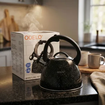 Konvice na čaj Nerezová konvice s píšťalkou ODELO STAMOS 2,5 l černá