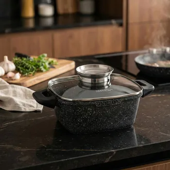 Hrnec Hranatý hrnec s poklicí a aromatizérem GREBLON ODELO PRESTIGE LINE SEREY 3,8 l černý