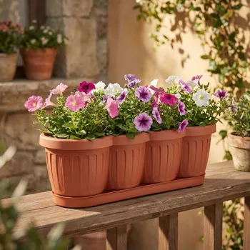 Obal na květináč Balkonový truhlík s podmiskou DAILY INTERNATIONAL HOME PETUNIA 60 cm terakota