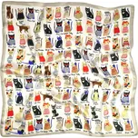 BoSETA S.r.l. Italy Smetanový hedvábný šátek na krk s kočkami a kočičkami s francouzkým šarmeměty