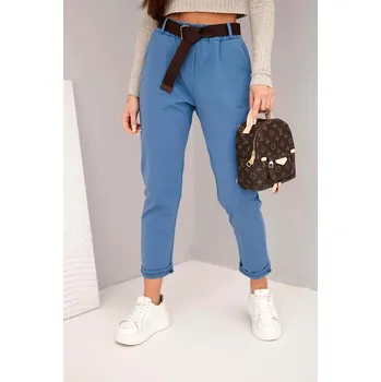 Dámské kalhoty Bavlněné kalhoty s páskem model 62296 barva džínová
