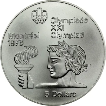 KANADA. 5 dollars 1974. Olympijské hry Montreal 1976. Ag.