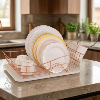 Organizace kuchyně Odkapávač na nádobí s odkapávačem ODELO NERINA 46 × 33 × 15 cm měděný bílý