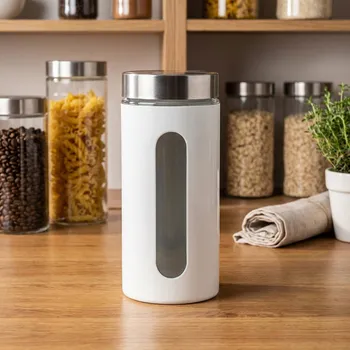 Zavařovací sklenice Skleněná dóza s kovovým víčkem a okénkem ODELO JORIS 1,2 l bílá