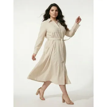 Dámské šaty Sinsay - Košilové šaty z viskózy s příměsí lnu - béžová - 377GY-02X - 377GY-02X-S