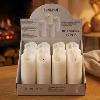Lampička LED svíčky na baterie s blikajícím knotem SUNLIGHT 5,3 × 15 cm bílé 12 ks