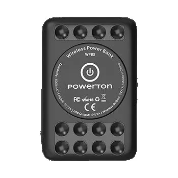 Powerbanka Powerton, power banka s bezdrátovým nabíjením, Li-Pol, 5V, nabíjení telefonů/tabletů, WBP5, 5000mAh, přísavky pro přilnutí k telef