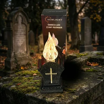 Lampička LED svíčka na hrob živý plamen SUNLIGHT 6 × 17 cm černá