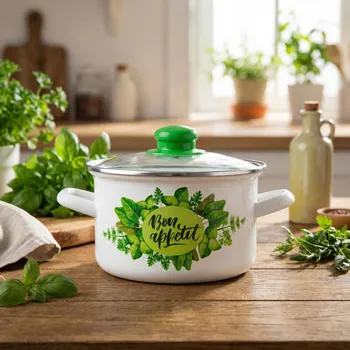 Hrnec Smaltovaný hrnec s poklicí ODELO BON APPETIT 18 cm 2,6 l bílý