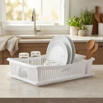 Odkapávač na nádobí Odkapávač na nádobí s odkapávačem DAILY INTERNATIONAL HOME BROOKE 38,5×28,5×8 cm bílý