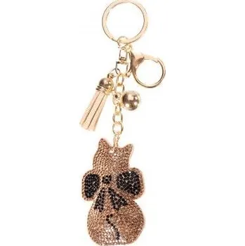 Klíčenka se štrasovou kočičkou - 4 varianty Číslo: s mašličkou - zlatá