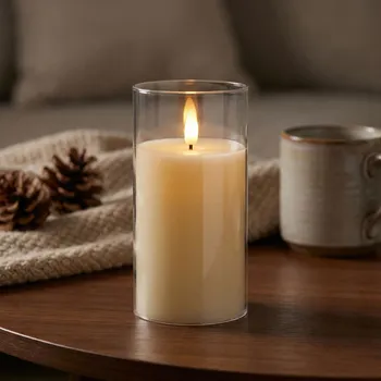 Lampička Plastová LED svíčka s pohyblivým knotem DAILY INTERNATIONAL HOME 7,5 × 15 cm krémová