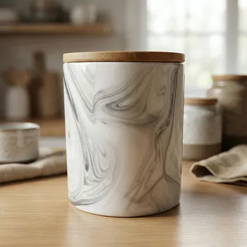 Dóza na potraviny Dóza s víkem ODELO ODEN 10×10×14 cm bílý mramor