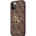 Guess PU 4G Metal Logo Zadní Kryt pro iPhone 12 / 12 Pro – Hnědý