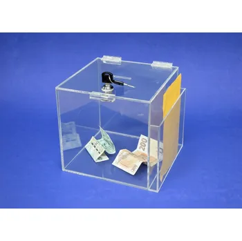 Příruční pokladna Kasička, pokladnička 200x200x200 mm + kapsa na letáky, zámek