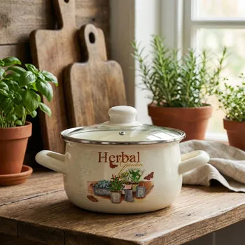 Hrnec Smaltovaný hrnec barel se skleněnou poklicí ODELO HERBAL GARDEN 18 cm 2,8 l krémový