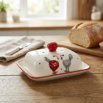 Máslenka Máslenka s víkem se vzorem slepice ODELO RILLA 17,8 × 12,8 cm bílá