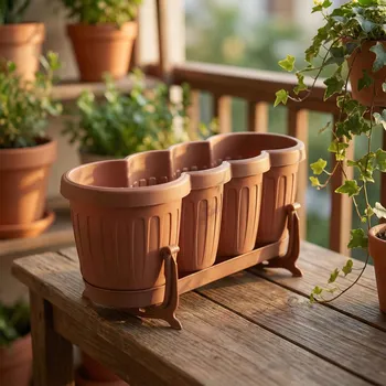 Obal na květináč Balkonový truhlík s držáky DAILY INTERNATIONAL HOME PETUNIA hnědý