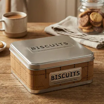 Dóza na potraviny Čtvercová dóza DAILY INTERNATIONAL HOME BISCUITS 15 × 15 × 7 cm stříbrno-hnědá