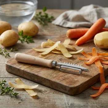 Kuchyňská škrabka Škrabka na zeleninu pohyblivá s dřevěnou rukojetí DAILY INTERNATIONAL HOME
