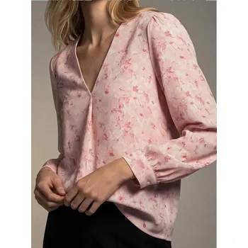 Oblečení a móda Sinsay - Košilová halenka s výstřihem do V - pastelová růžová - 907EN-03P - 907EN-03P-XS