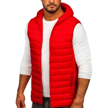 Pánská vesta Červená pánská prošíváná vesta s kapucí Bolf LY36 - L