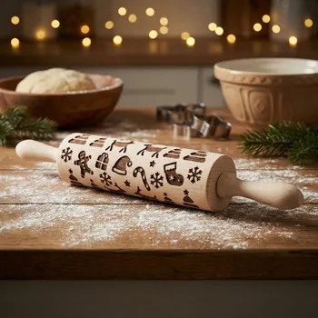 Váleček na těsto Gravírovaný váleček na těsto vánoční WOODEN KITCHEN 39 × 6 cm